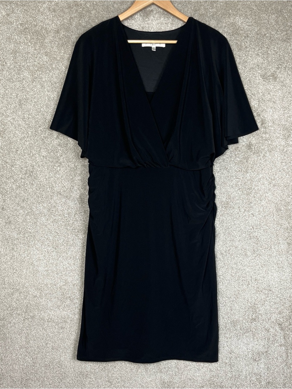 Evan Picone Dress Womens 14 Black Flutter Sleeve Knee Length Stretch Lined-4820